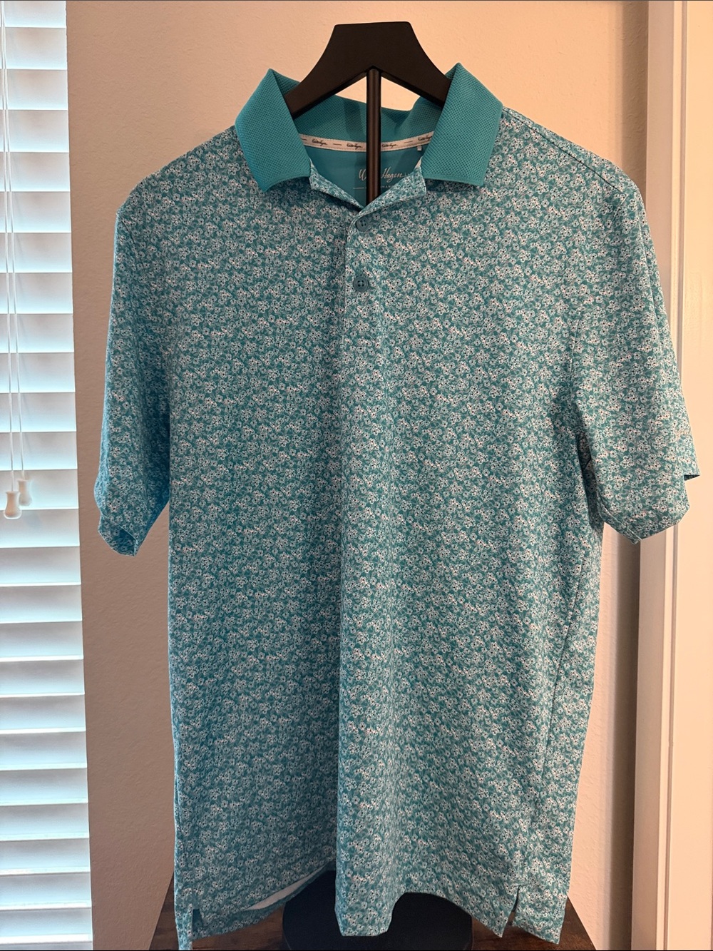 Walter Hagen Teal Micro-Print Golf Polo